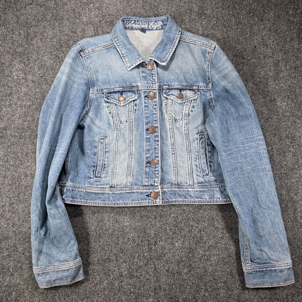 American Eagle Outfitters Womens XL Denim Trucker Jacket Light Wash 100% Cotton
